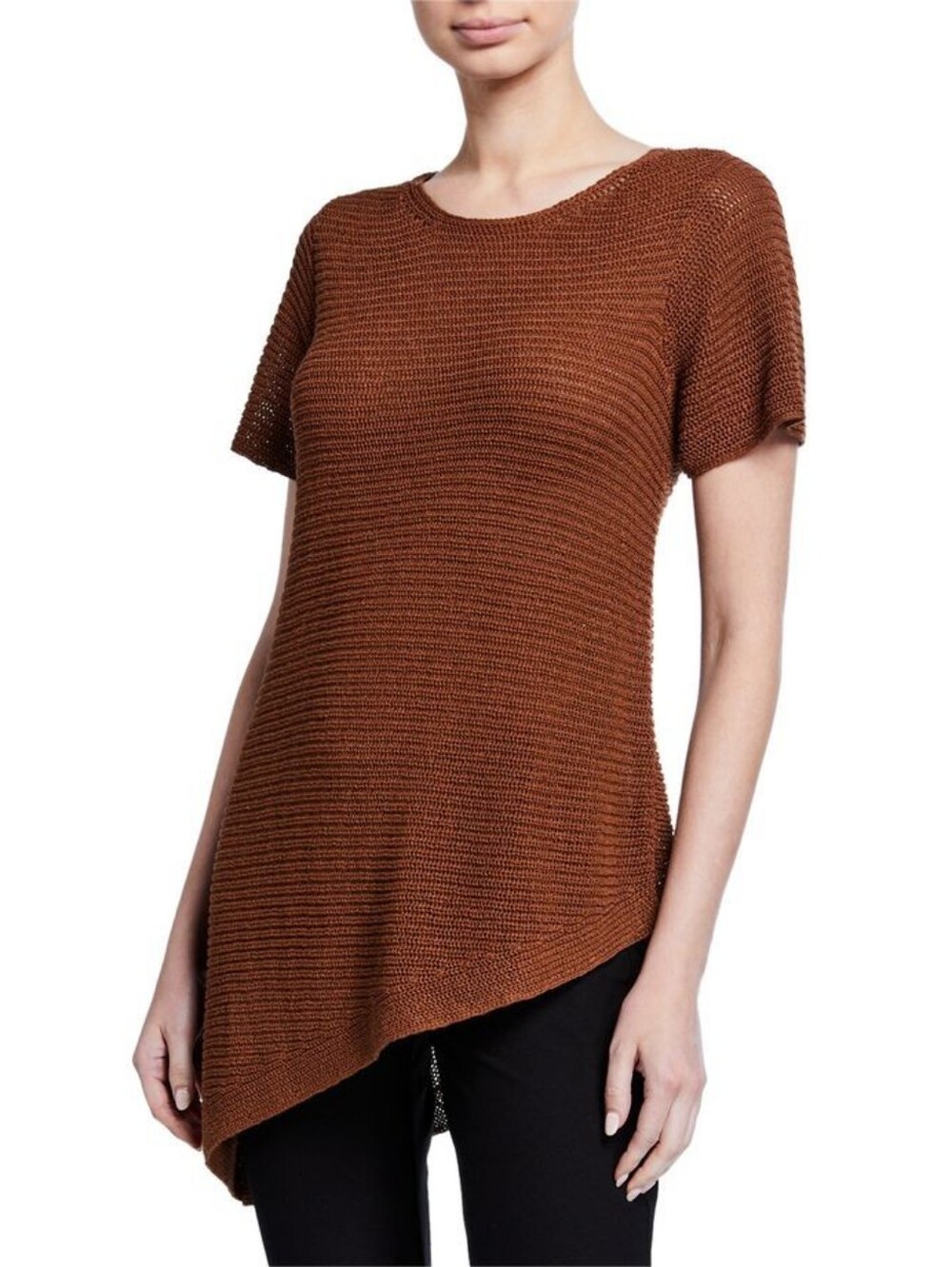 Eileen Fisher Organic Linen Cotton Tunic Asymmetrical Knit Brown Size S - Picture 2 of 10
